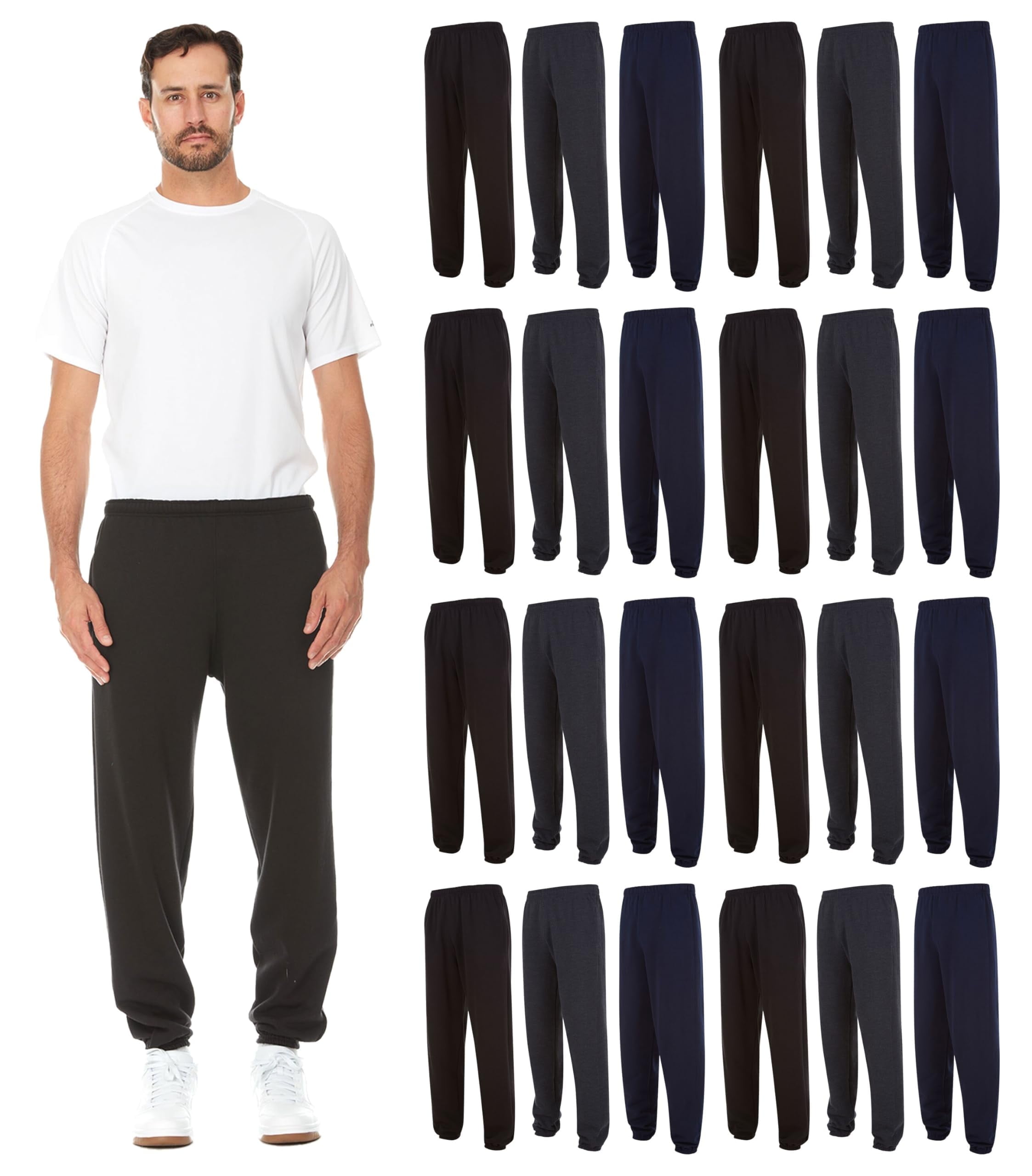 24 Pack Adult Joggers Pants, Mixed Assortment Colorful Jogger Bulk Sweatpants Wholesale for Donations, Homeless