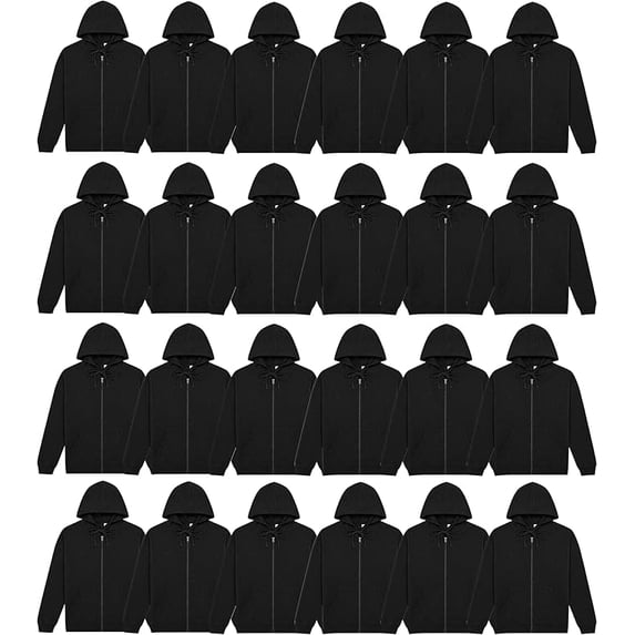 BILLIONHATS 24 Pack Black Adult Full Zip Hoodie Fleece Zip Up Sweatshirts, Soft Cotton Blend Casual Hoodie for Men, Women (Small)