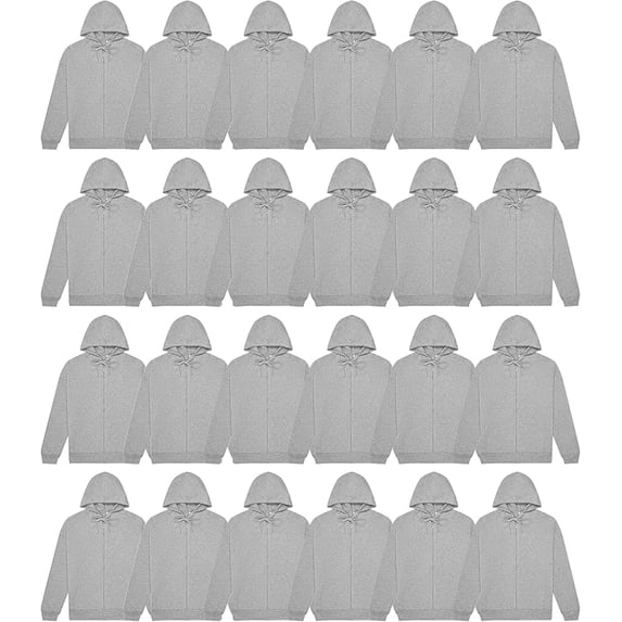 BILLIONHATS 24 Pack Heather Gray Adult Full Zip Hoodie Fleece Zip Up Sweatshirts, Soft Cotton Blend Casual Hoodie for Men, Women (X-Large)