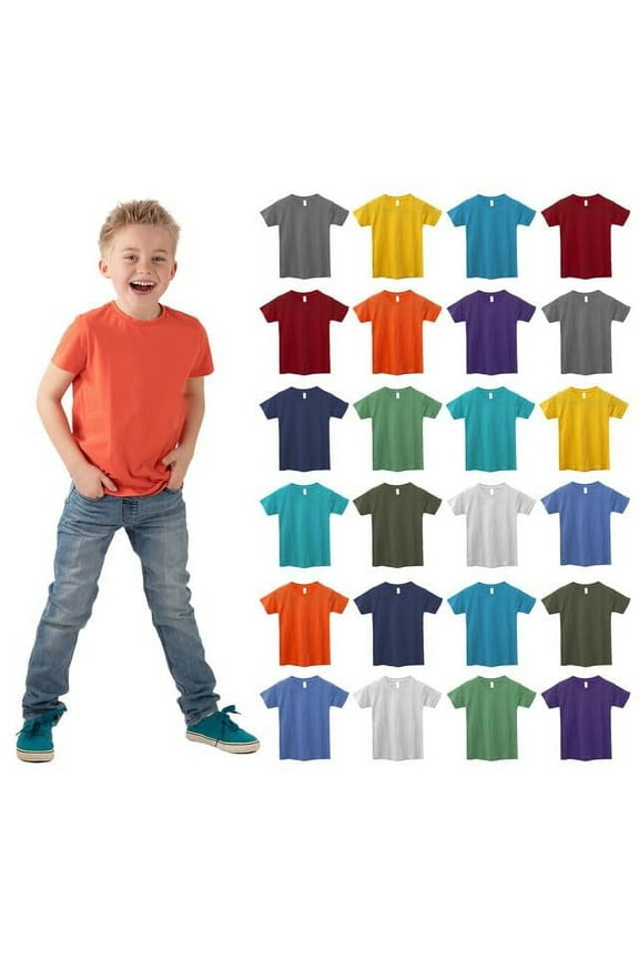 24 Pack Kids Cotton Tshirts Bulk, Wholesale Unisex Children Tees, Lightweight Tshirt Packs for Boys Girls