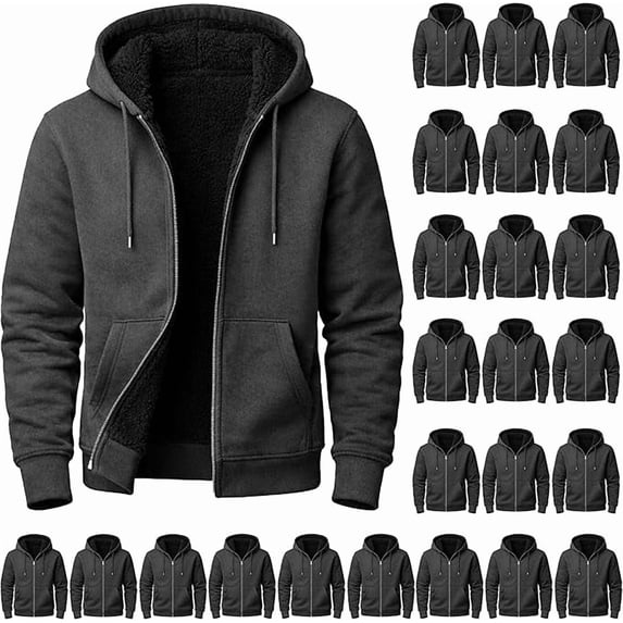 BILLIONHATS 24 Pack Men's Cotton Fleece Sherpa Lined Zipper Hoodie, Wholesale Bulk Donations, ASSORTED SIZES S-XL Color Grey