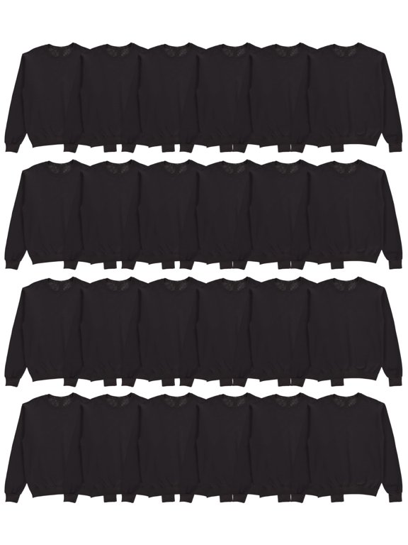 24 Pack Mens Adult Crewneck Fleece Lined Pullover Sweatshirt Bulk, BLack Color, Wholesale Multipack Donation for Homeless (Medium)