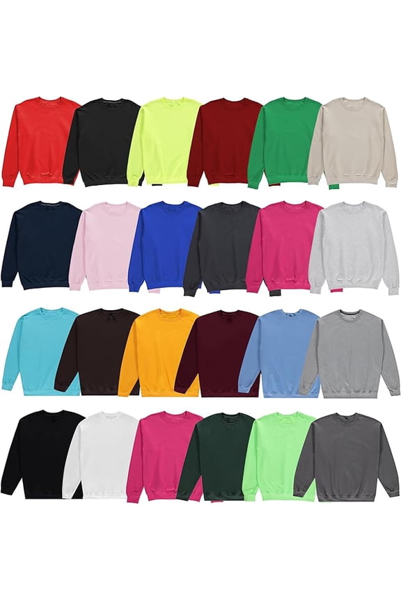24 Pack Mens Adult Crewneck Fleece Lined Pullover Sweatshirt Bulk, Mixed Assorted, Wholesale Donation Homeless (Large)