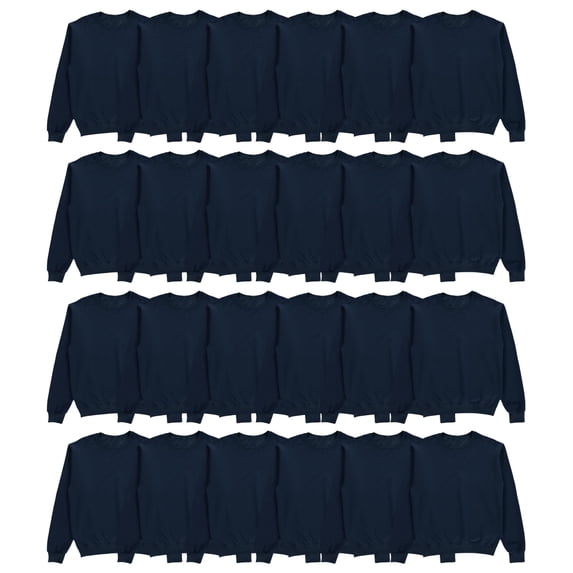 BILLIONHATS 24 Pack Mens Adult Crewneck Fleece Lined Pullover Sweatshirt Bulk, Navy Color, Wholesale Multipack Donation for Homeless (Large)