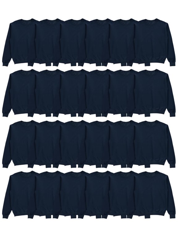 24 Pack Mens Adult Crewneck Fleece Lined Pullover Sweatshirt Bulk, Navy Color, Wholesale Multipack Donation for Homeless (Small)