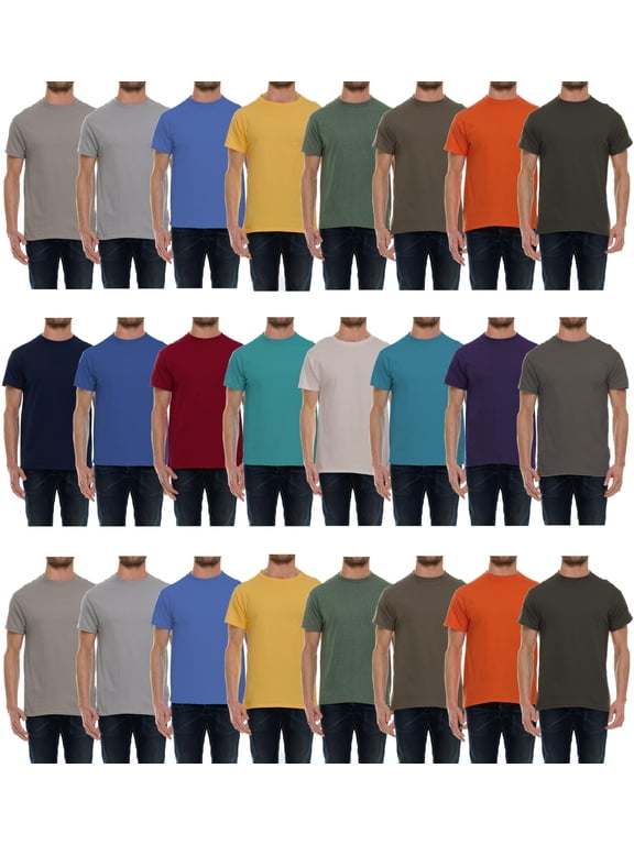 24 Pack Mens Cotton Short Sleeve Lightweight T-Shirts, Bulk Crew Tees for Guys, Mixed Bright Colors Bulk Pack (2X-Large) Assorted