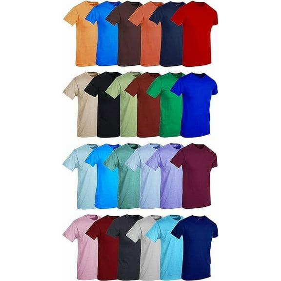BILLIONHATS 24 Pack Mens Cotton Short Sleeve Lightweight T-Shirts, Bulk Crew Tees for Guys, Mixed Bright Colors Bulk Pack (2X-Large)