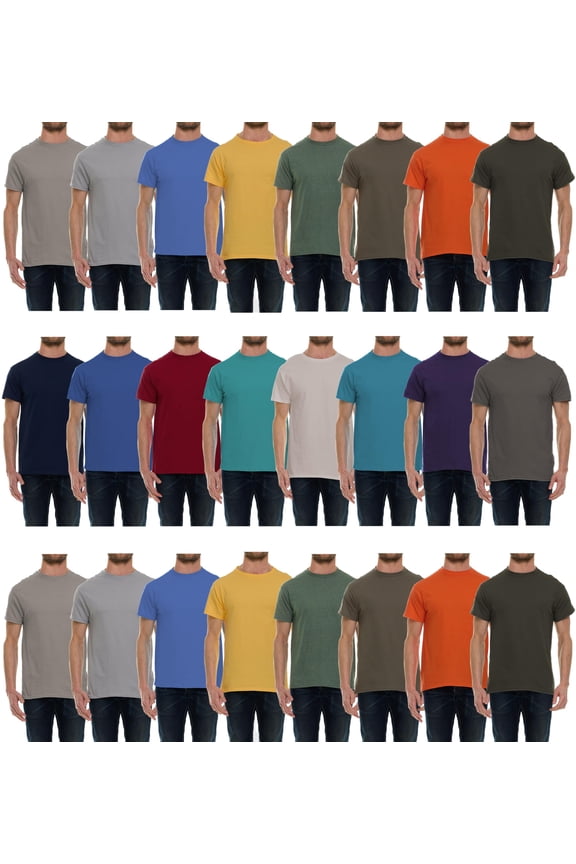 24 Pack Mens Cotton Short Sleeve Lightweight T-Shirts, Bulk Crew Tees for Guys, Mixed Bright Colors Bulk Pack (Large) Assorted