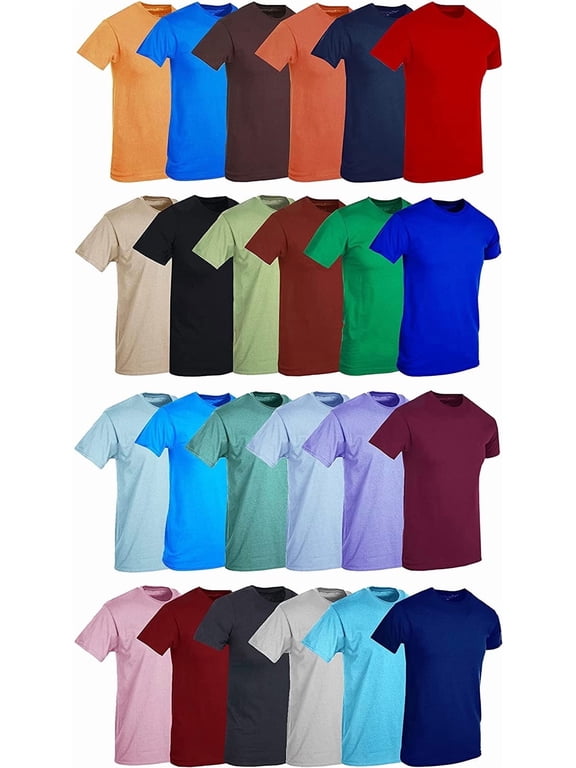 24 Pack Mens Cotton Short Sleeve Lightweight T-Shirts, Bulk Crew Tees for Guys, Mixed Bright Colors Bulk Pack (Large)
