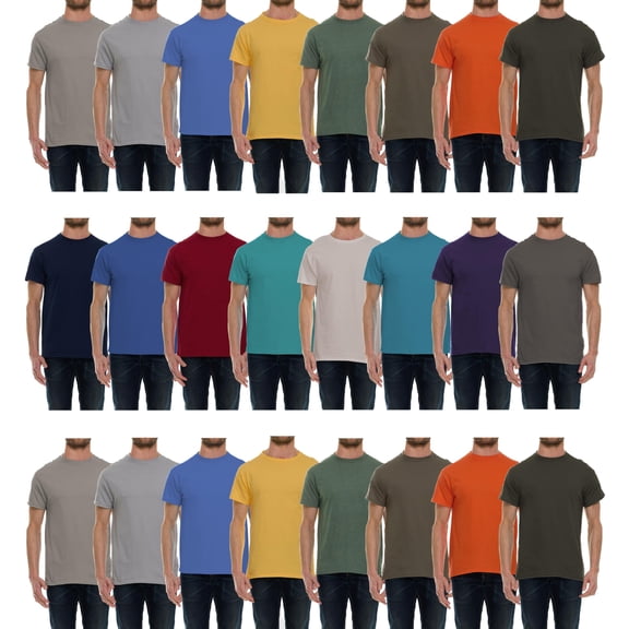BILLIONHATS 24 Pack Mens Cotton Short Sleeve Lightweight T-Shirts, Bulk Crew Tees for Guys, Mixed Bright Colors Bulk Pack (Medium) Assorted