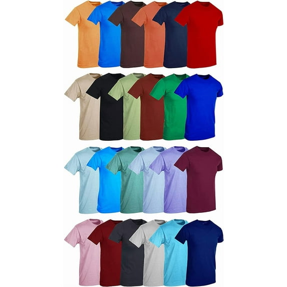 BILLIONHATS 24 Pack Mens Cotton Short Sleeve Lightweight T-Shirts, Bulk Crew Tees for Guys, Mixed Bright Colors Bulk Pack (X-Large)