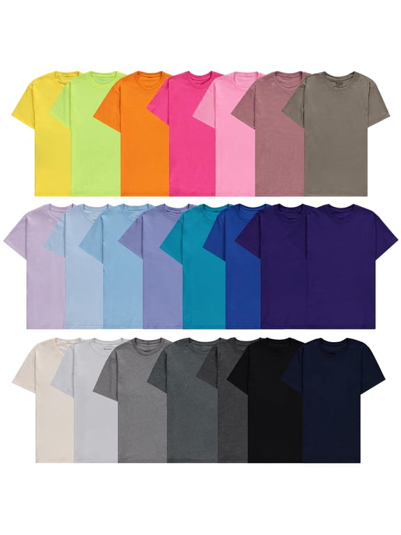 24 Pack Mens Cotton Short Sleeve Lightweight T-Shirts, Size 2X, Bulk Crew Tees for Big & Tall Guys, Mixed Bright Colors Pack (2XL)