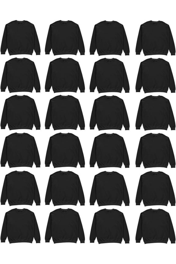 24 Pack Mens Crewneck Sweatshirts in Bulk, Cotton, Wholesale Screenprinting Sweat Shirts For Men, Layer Shirt (Black, 2X-Large)