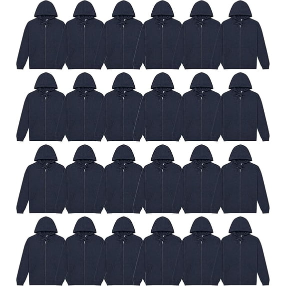 BILLIONHATS 24 Pack Navy Blue Adult Full Zip Hoodie Fleece Zip Up Sweatshirts, Soft Cotton Blend Casual Hoodie for Men, Women (2X-Large)