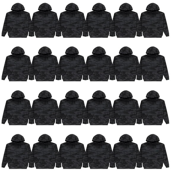 BILLIONHATS 24 Pack Wholesale Black Camo Hoodie Sweatshirts, Mens Heavyweight Fleece Lined Pullover Hoodies, Bulk Adults Sweatshirts, Homeless Donation (3X-Large)