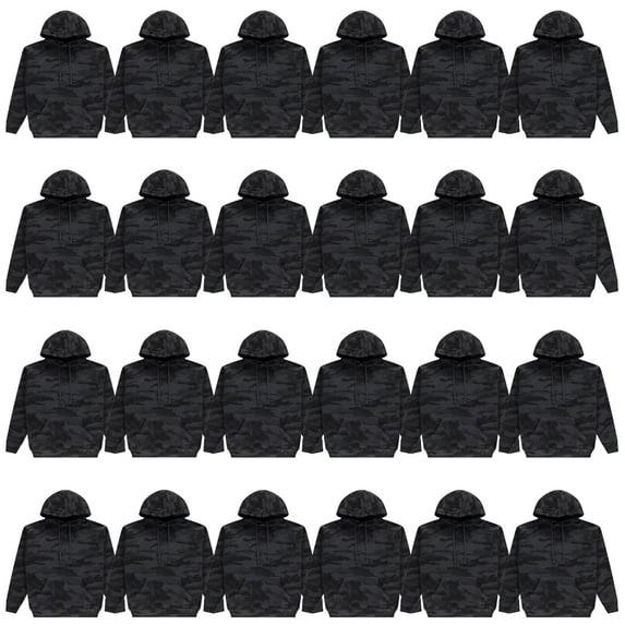 BILLIONHATS 24 Pack Wholesale Black Camo Hoodie Sweatshirts, Mens Heavyweight Fleece Lined Pullover Hoodies, Bulk Adults Sweatshirts, Homeless Donation (X-Large)