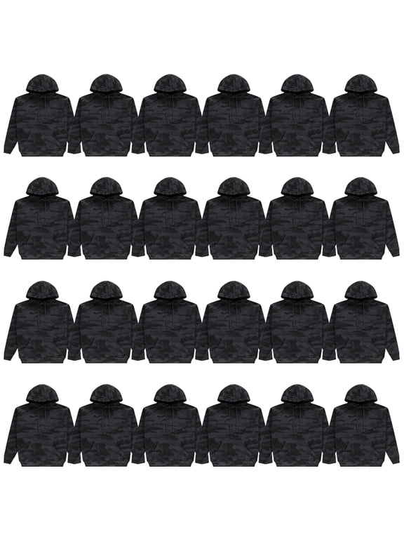 24 Pack Wholesale Black Camo Hoodie Sweatshirts, Cotton Blend, Mens Heavyweight Fleece Lined Pullover Hoodies, Bulk Adults Sweatshirts, Homeless Donation (Medium)