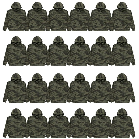 BILLIONHATS 24 Pack Wholesale Green Camo Hoodie Sweatshirts, Mens Heavyweight Fleece Lined Pullover Hoodies, Bulk Adults Sweatshirts, Homeless Donation (2X-Large)