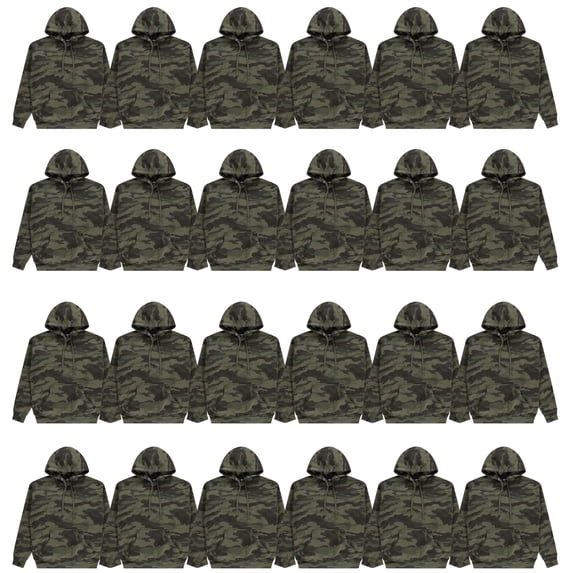BILLIONHATS 24 Pack Wholesale Green Camo Hoodie Sweatshirts, Cotton Blend, Mens Heavyweight Fleece Lined Pullover Hoodies, Bulk Adults Sweatshirts, Homeless Donation (2X-Large)