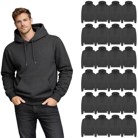 BILLIONHATS 24 Pack Wholesale Pullover Fleece Hoodies ASSORTED MIXED SIZES, Bulk Cotton Fleecen Non Zippered Sweatshirts for Men & Women, Shelter Donation, Shelters, Hoodie Case Charcoal Gray Color