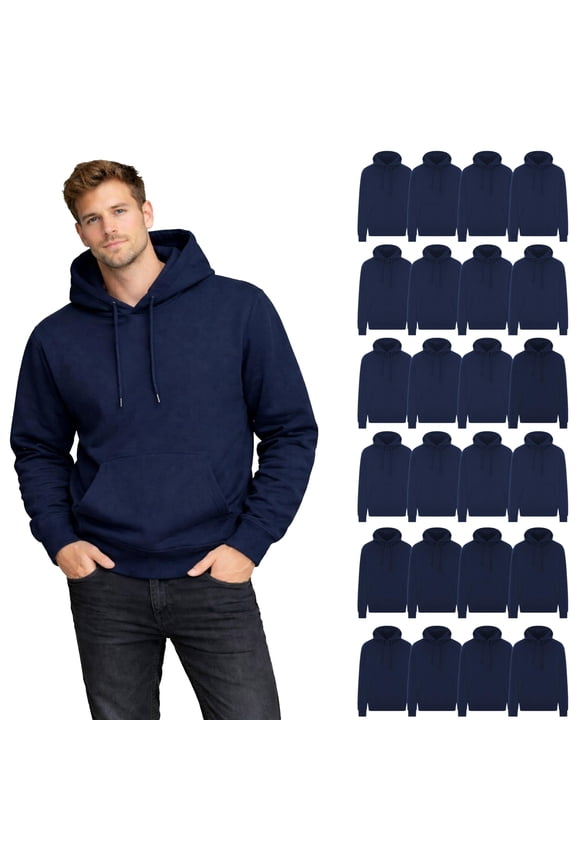24 Pack Wholesale Pullover Fleece Hoodies ASSORTED MIXED SIZES, Bulk Cotton Fleecen Non Zippered Sweatshirts for Men & Women, Shelter Donation, Shelters, Hoodie Case Navy Color