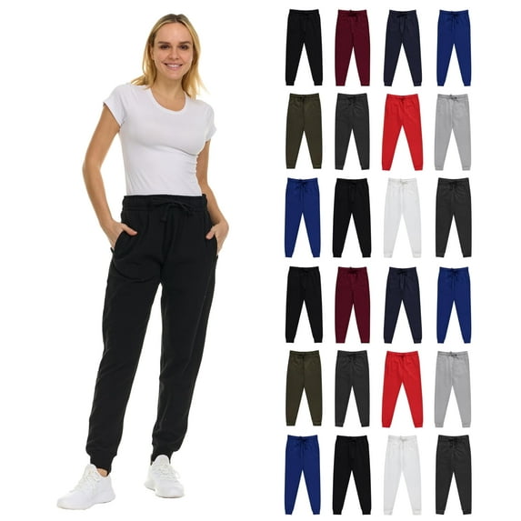 BILLIONHATS 24 Pack of Wholesale Womens Jogger Sweatpants, Bulk Comfy Fleece-Lined Joggers with Ribbed Cuffs for Charities & Homeless Shelter Donations, Color Assorted, Size Large