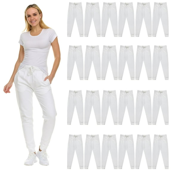 BILLIONHATS 24 Pack of Wholesale Womens Jogger Sweatpants, Bulk Comfy Fleece-Lined Joggers with Ribbed Cuffs for Charities & Homeless Shelter Donations, Color White, Size Large