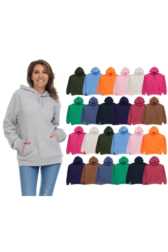 24 Pack Women's Hoodie Oversized Sweatshirts, Cotton Blend, Bulk Womens Hoodies Bulk Sweatshirt Pack, Color ASST, Size 3X-Large