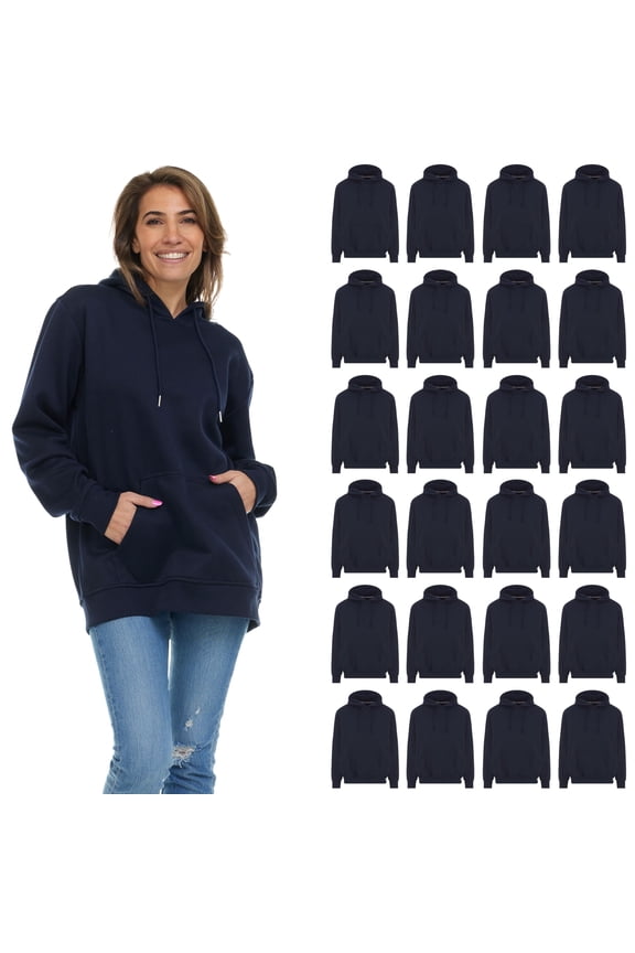 24 Pack Women's Hoodie Oversized Sweatshirts, Cotton Blend, Bulk Womens Hoodies Bulk Sweatshirt Pack, Color Navy, Size 3X-Large
