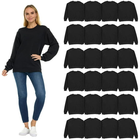 BILLIONHATS 24 Pack Women's Oversized Crew Neck Sweatshirt, Fleece Lined, Bulk Wholesale Sweatshirts for Charities & Events (Black, 4X-Large)