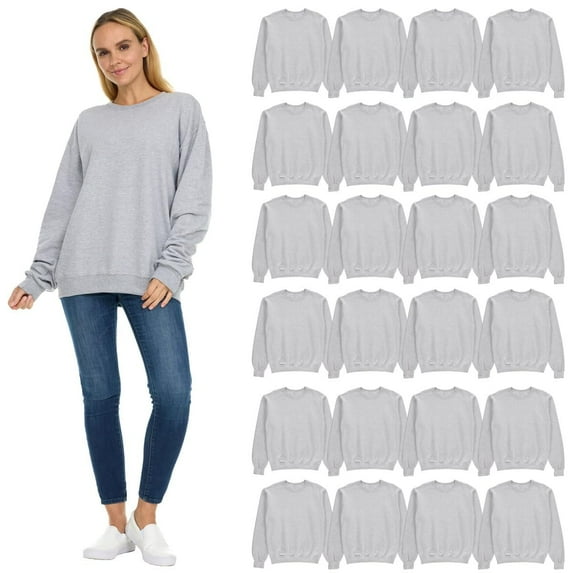 BILLIONHATS 24 Pack Women's Oversized Crew Neck Sweatshirt, Fleece Lined, Bulk Wholesale Sweatshirts for Charities & Events (Gray, 2X-Large)