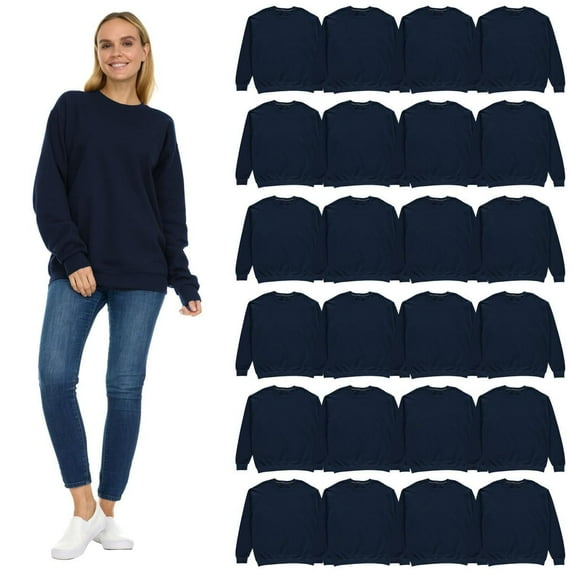 BILLIONHATS 24 Pack Women's Oversized Crew Neck Sweatshirt, Fleece Lined, Bulk Wholesale Sweatshirts for Charities & Events (Navy Blue, Small)