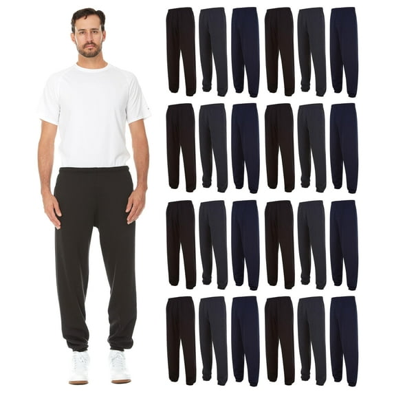 BILLIONHATS 24 Pack of Wholesale Mens Jogger Sweatpants, Homeless Shelter Donation Case, Comfy Bulk Joggers for Men (Assorted, Medium)