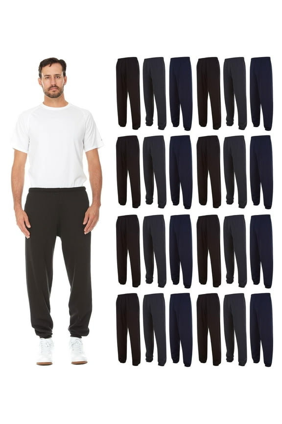 24 Pack of Wholesale Mens Jogger Sweatpants, Homeless Shelter Donation Case, Comfy Bulk Joggers for Men (Assorted, Small)