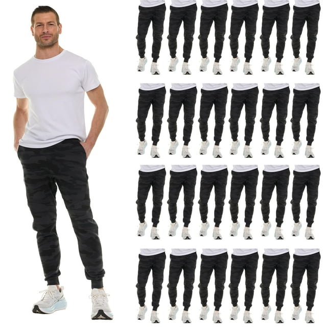 BILLIONHATS 24 Pack of Wholesale Mens Jogger Sweatpants, Homeless Shelter Donation Case, Comfy Bulk Joggers for Men (Black Camo, 2X-Large)