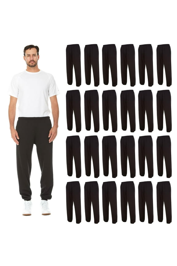 24 Pack of Wholesale Mens Jogger Sweatpants, Homeless Shelter Donation Case, Comfy Bulk Joggers for Men (Black, Small)
