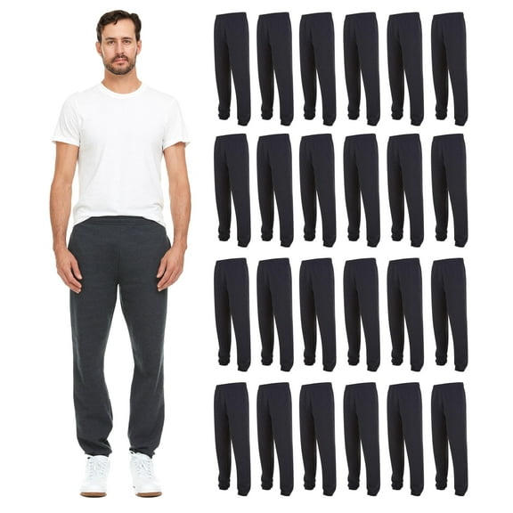 BILLIONHATS 24 Pack of Wholesale Mens Jogger Sweatpants, Homeless Shelter Donation Case, Comfy Bulk Joggers for Men (Gray, Small)