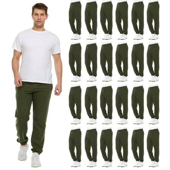 BILLIONHATS 24 Pack of Wholesale Mens Jogger Sweatpants, Homeless Shelter Donation Case, Comfy Bulk Joggers for Men (Green, X-Large)