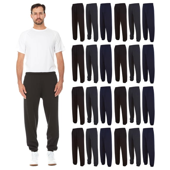 BILLIONHATS 24 Pack of Wholesale Mens Jogger Sweatpants, Homeless Shelter Donation Case, Comfy Bulk Joggers for Men (Royal Blue, X-Large)
