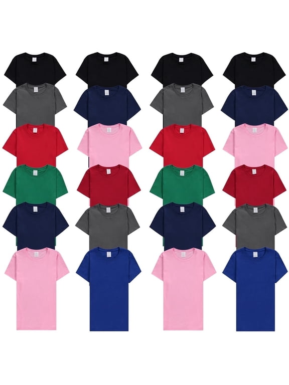 24 Pack of Womens T-Shirts in Bulk, Cotton Crew Neck Scoop Short Sleeve Tees Assorted Colors Bulk