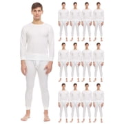 BILLIONHATS 2pc Thermal Sets for Men, Base Layer Long Johns Underwear, Top & Bottom, Cotton, Solid Colors XX-Large, 12 Pack Off White