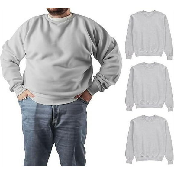 BILLIONHATS 3 Pack Mens Big and Tall - Adult Crewneck Fleece Lined Pullover Sweatshirts Bulk, Wholesale Multipack for Plus Size Men (2X-Large)