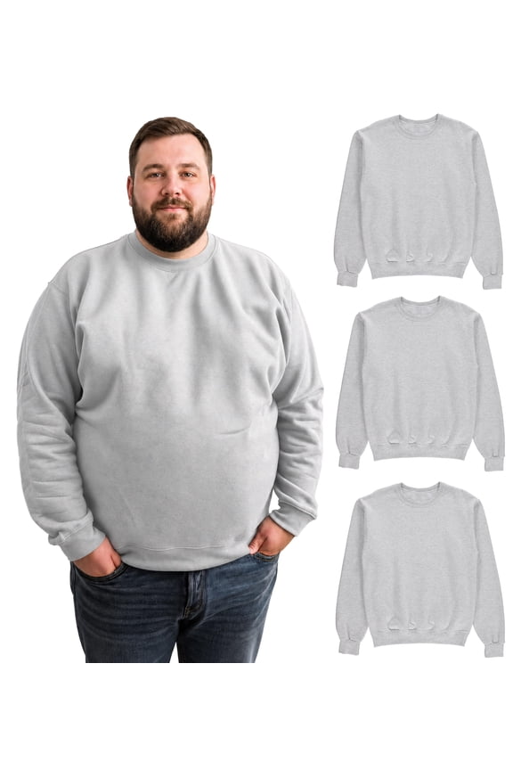 3 Pack Mens Big and Tall - Adult Crewneck Fleece Lined Pullover Sweatshirts Bulk, Wholesale Multipack for Plus Size Men (2X-Large)