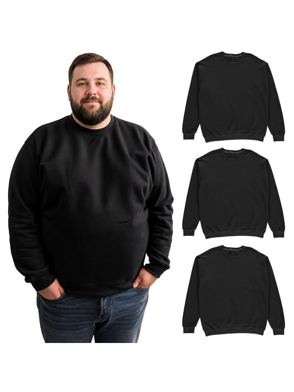 3 Pack Mens Big and Tall - Adult Crewneck Fleece Lined Pullover Sweatshirts Bulk, Wholesale Multipack for Plus Size Men (3X-Large)