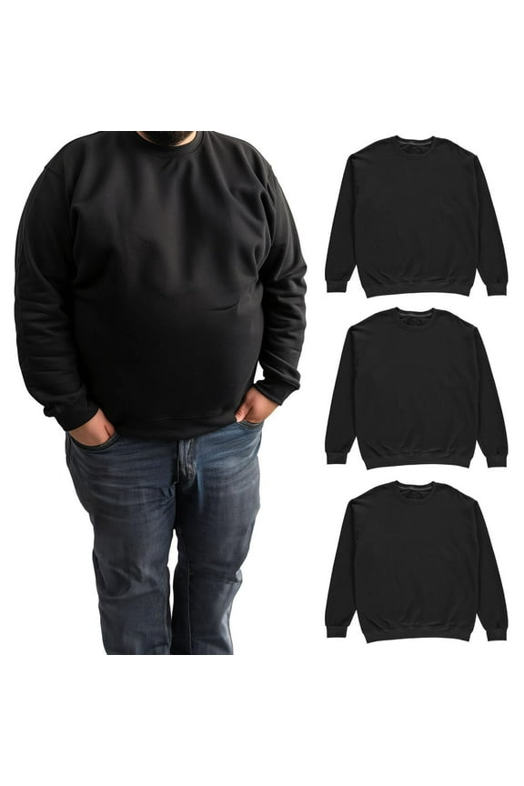 3 Pack Mens Big and Tall - Adult Crewneck Fleece Lined Pullover Sweatshirts Bulk, Wholesale Multipack for Plus Size Men (4X-Large)