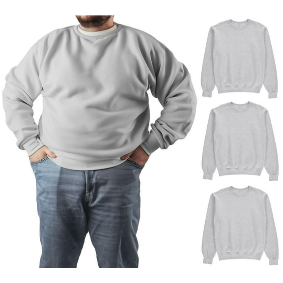 BILLIONHATS 3 Pack Mens Big and Tall - Adult Crewneck Fleece Lined Pullover Sweatshirts Bulk, Wholesale Multipack for Plus Size Men (4X-Large)