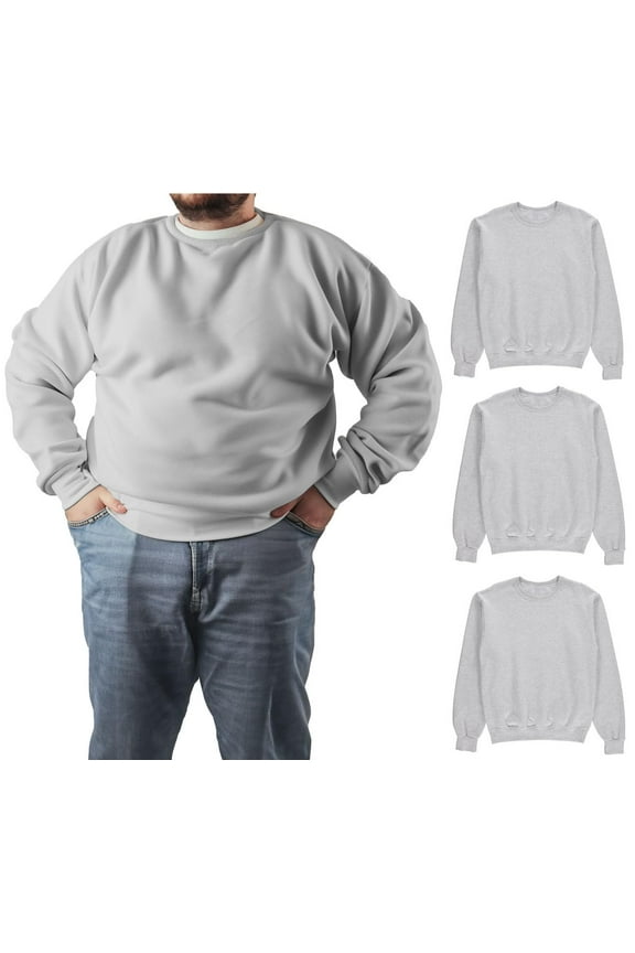 3 Pack Mens Big and Tall - Adult Crewneck Fleece Lined Pullover Sweatshirts Bulk, Wholesale Multipack for Plus Size Men (4X-Large)