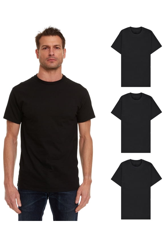 3 Pack Mens Cotton Short Sleeve Lightweight T-Shirts, Bulk Crew Tees for Guys, Black Colors Bulk Pack