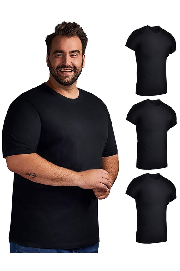 3 Pack Mens Cotton Short Sleeve Lightweight T-Shirts, Bulk Crew Tees for Guys, Black Colors Bulk Pack