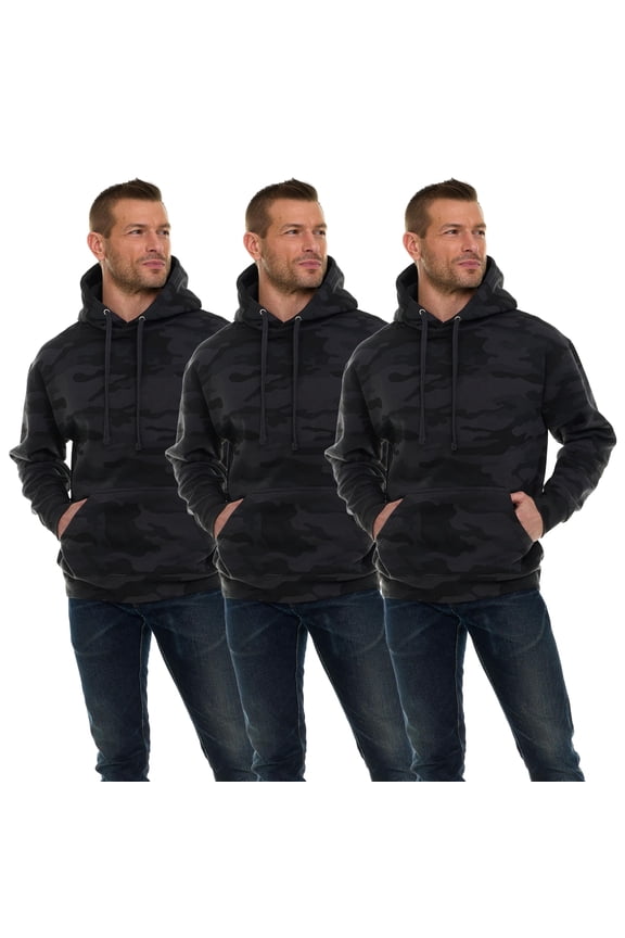 3 Pack Wholesale Black Camo Hoodie Sweatshirts, Mens Heavyweight Fleece Lined Pullover Hoodies, Bulk Adults Sweatshirts, Homeless Donation (3X-Large)